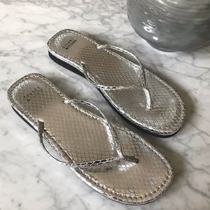 Stuart Weitzman Python Metallic Flip Flops 8